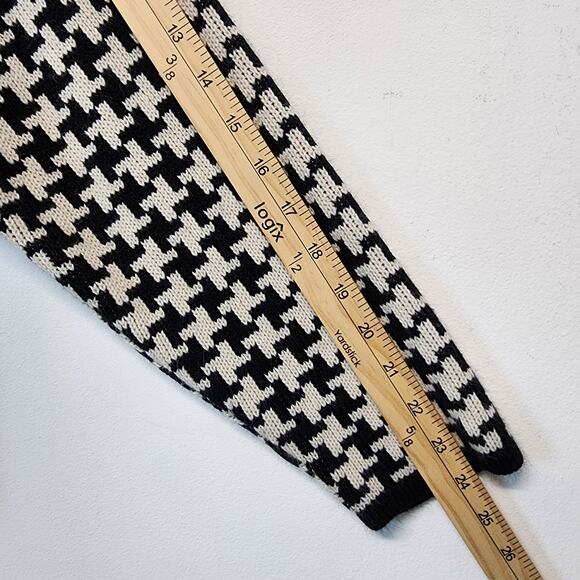 Vintage Houndstooth Cardigan Sweater Size XL Black White Gold Buttons Academia - Picture 6 of 8